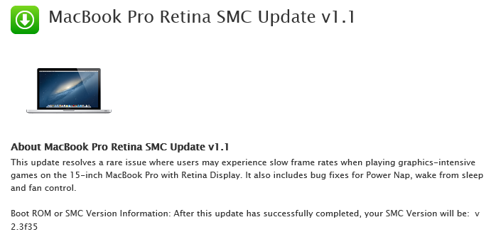 smc1.1 آبل تصدر تحديث لنظام إدارة وحدة التحكم في أجهزة MacBook Pro Retina