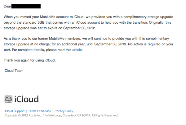 ICloud Extended complimentary storage for former MobileMe members