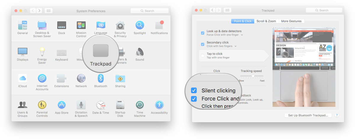 how to force touch trackpad silence click