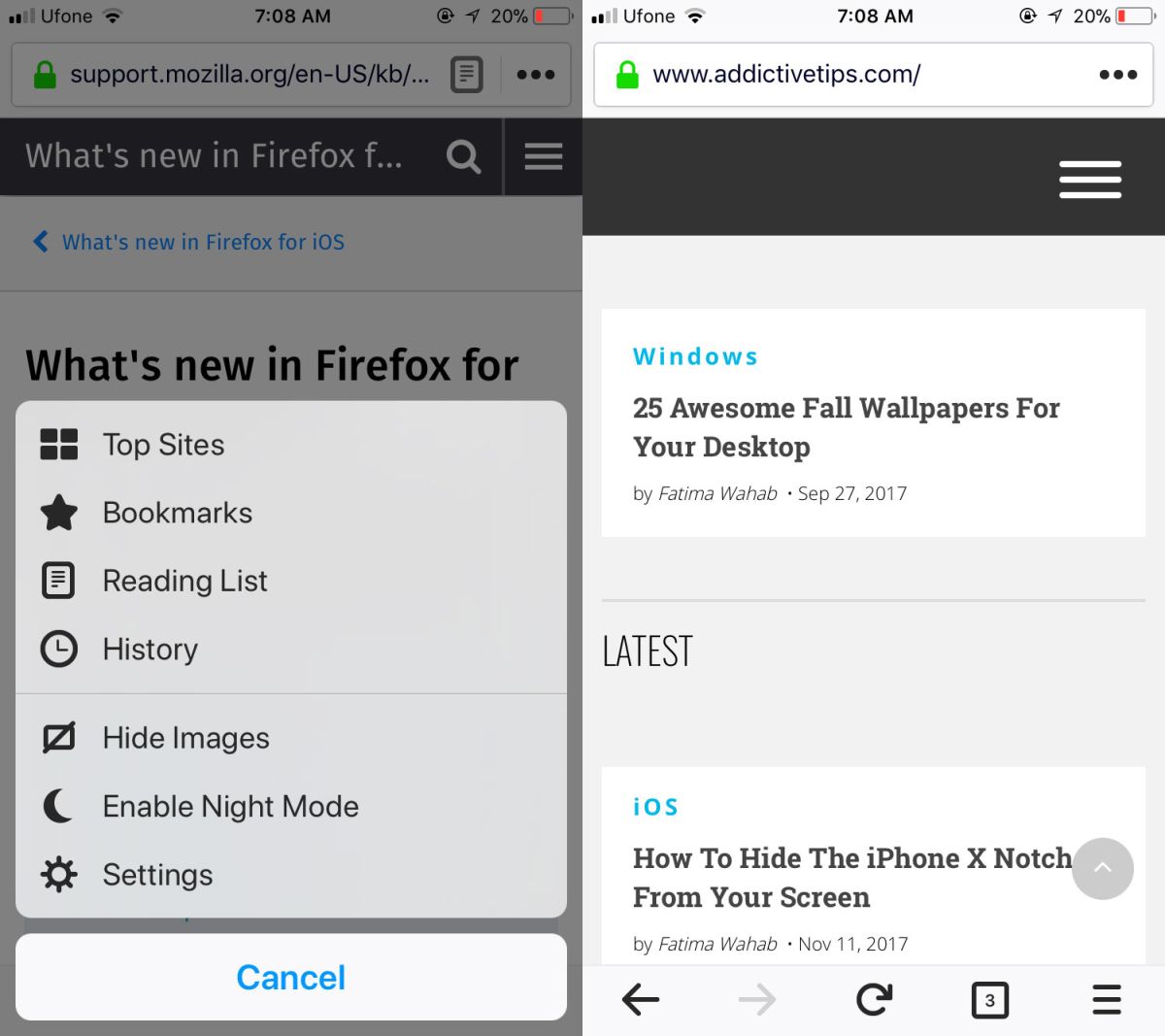 متصفح Firefox على نظام iOS
