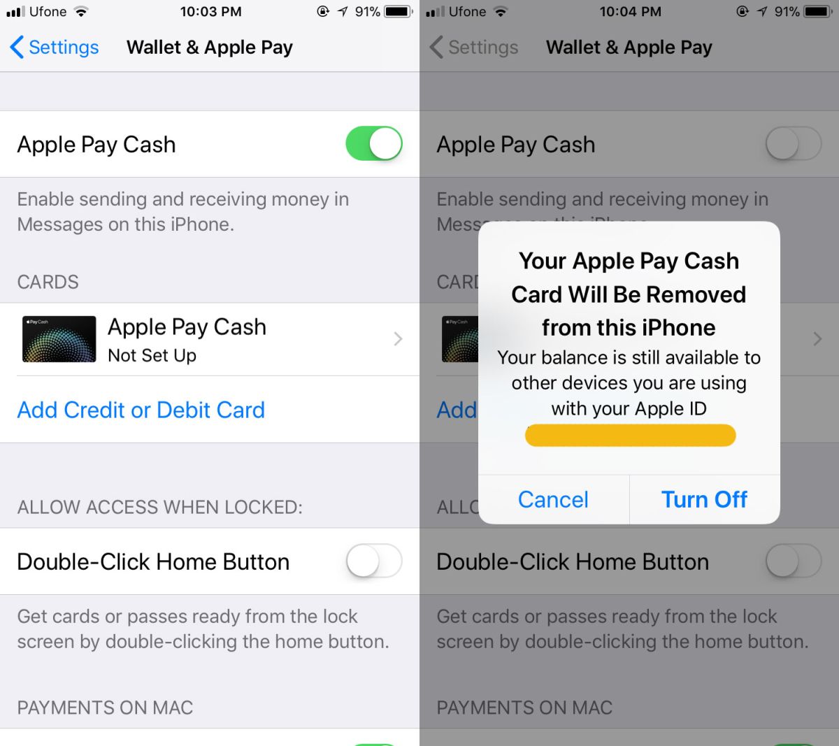 إيقاف تنبيهات إعداد Apple Pay