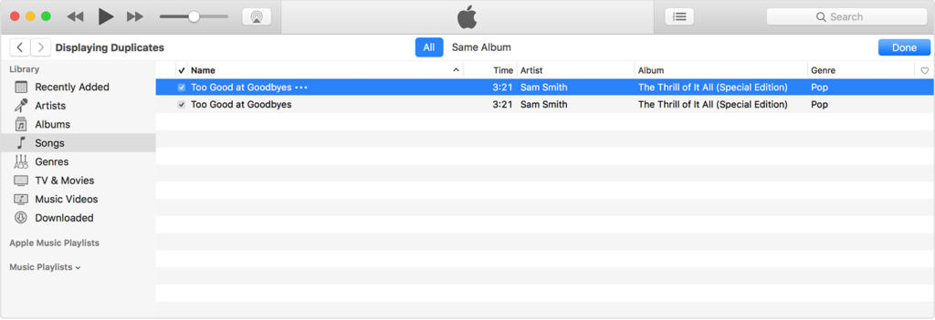 الأغاني المكرّرة في iTunes