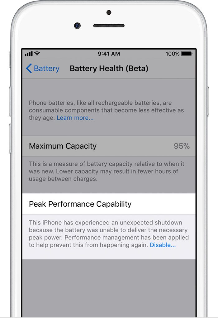 صحة البطارية وتعطيل إبطاء أداء iPhone في نظام iOS 11.3