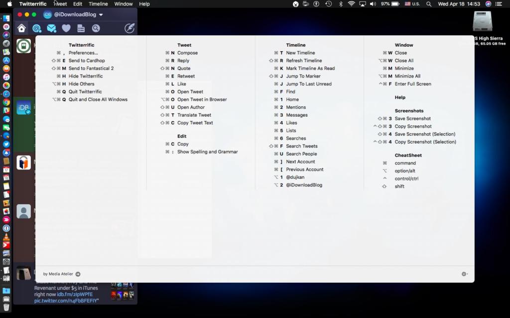 اختصارات لوحة المفاتيح على حاسب macOS