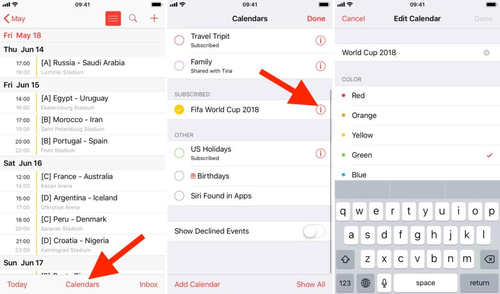إضافة جدول كأس العالم 2018 إلى تقويم iPhone