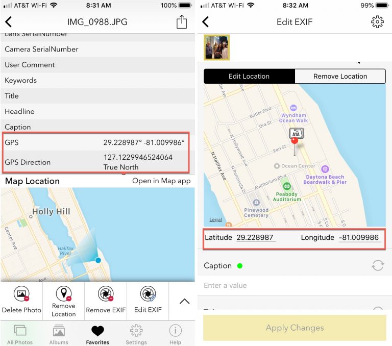 إحداثيات GPS للصور على iPhone