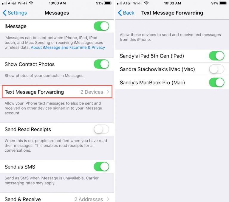 الرسائل النصية القصيرة SMS على iPad وحواسب macOS