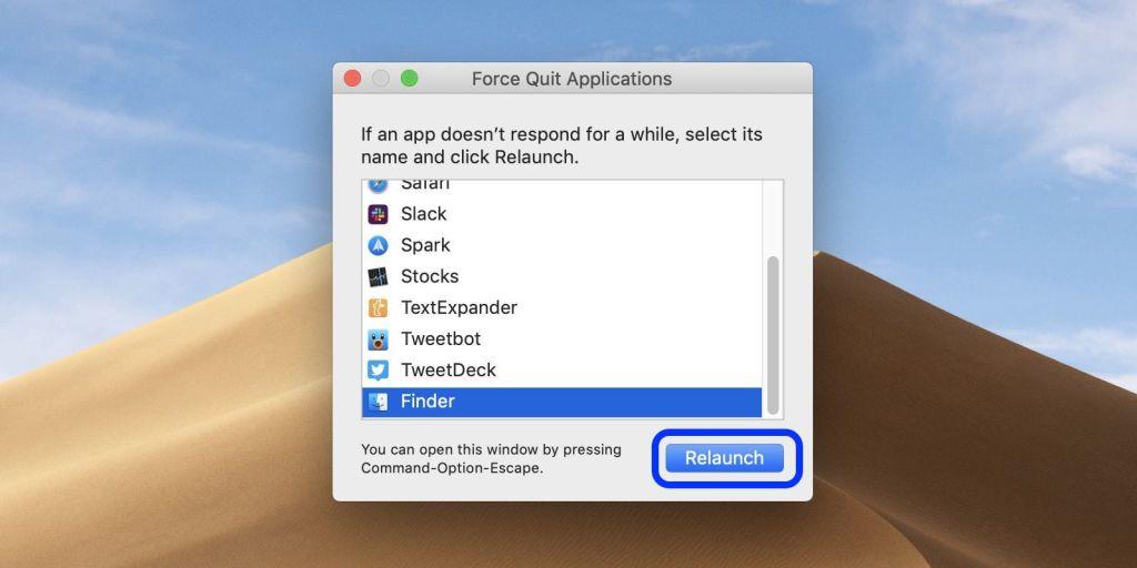 إعادة تشغيل مدير الملفات Finder على حاسب Mac