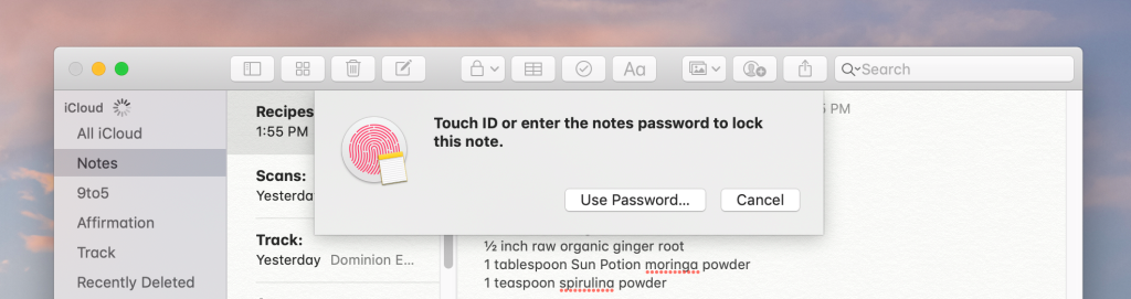 قفل الملاحظات على حاسب macOS