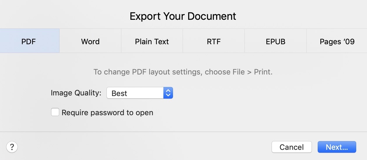 تحويل مستندات Pages إلى PDF