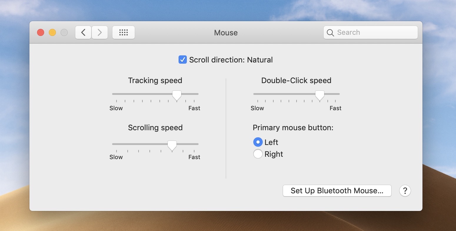 سرعة لوحة التتبع والماوس على حاسب Mac