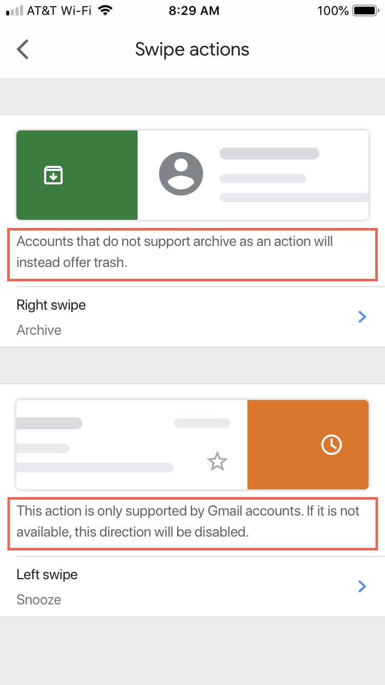 إجراءات السحب في تطبيق Gmail