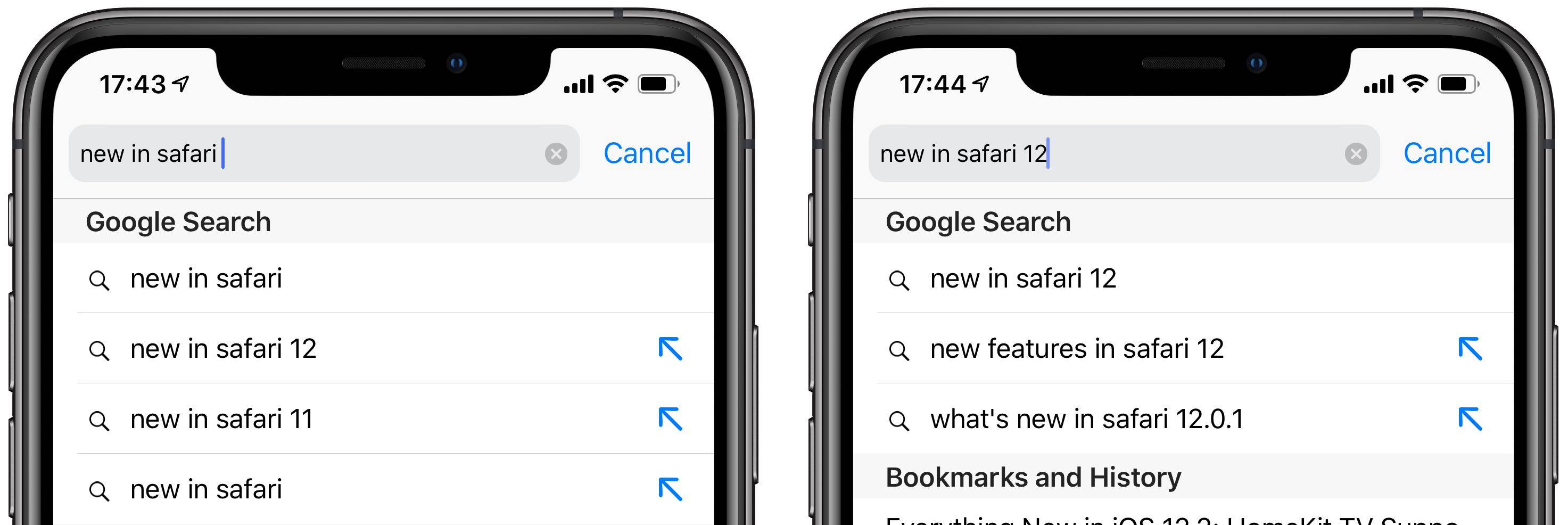ميزة البحث الجديدة في متصفح Safari في إصدار iOS 12.2