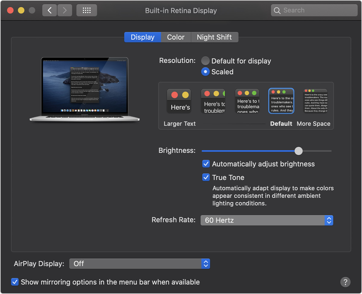 MacBook Pro معدل تحديث الإطارات