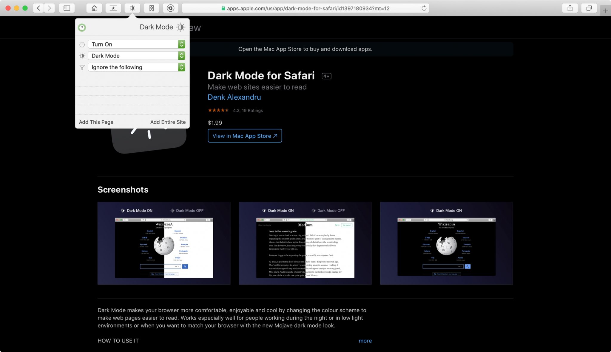 الوضع الليلي Dark Mode في Safari