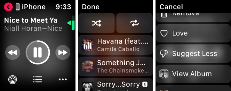 التحكم بالموسيقى على iPhone بواسطة ساعة آبل